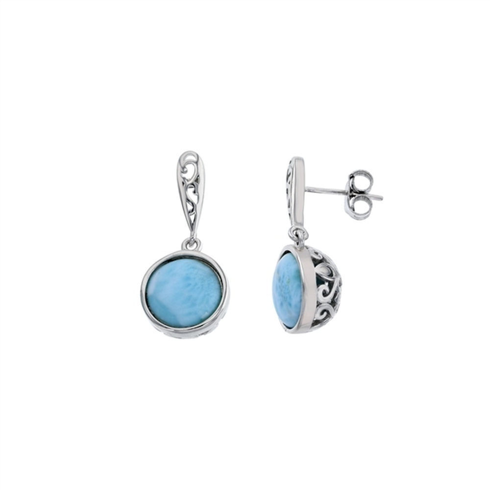 925 Sterling Silver Larimar Round Dome Filigree Earrings Post Back Closure